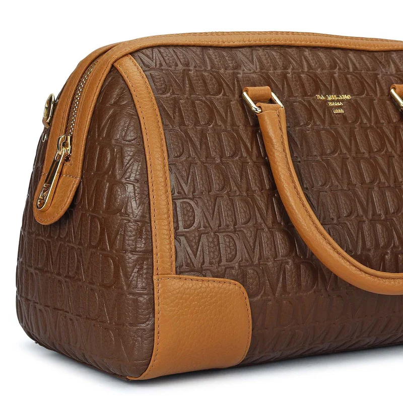 Da Milano Mocha Medium Monogram Leather Bowler - Mocha for Women | Best Price UAE